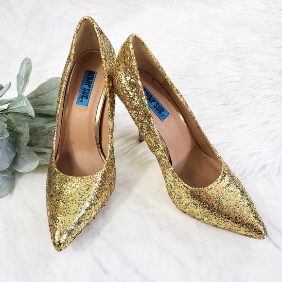 Penny Sue Shoes - Penny Sue Gold Glitter Pointy Stiletto Heels